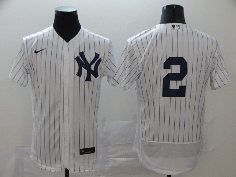 Men New York Yankees 2 Jeter White stripes Nike Elite MLB Jerseys